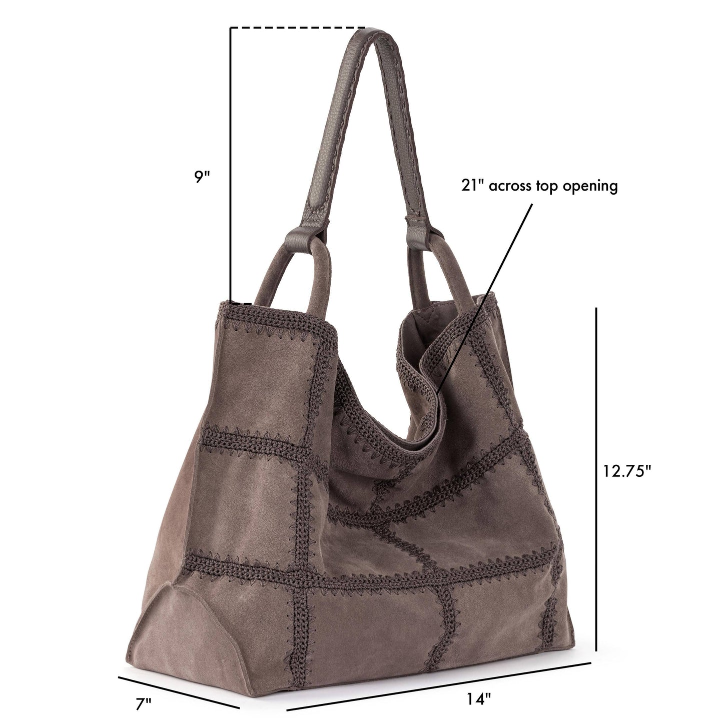 Los Feliz Large Tote - Leather - Mushroom Suede Patch