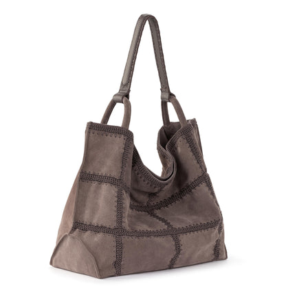 Los Feliz Large Tote - Leather - Mushroom Suede Patch