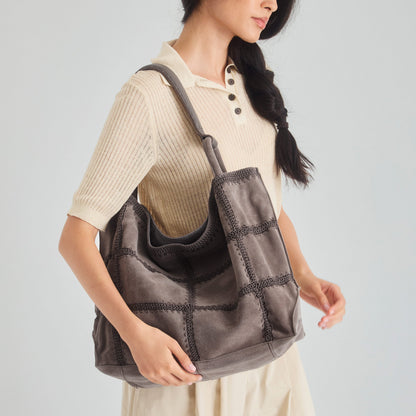 Los Feliz Large Tote - Leather - Mushroom Suede Patch