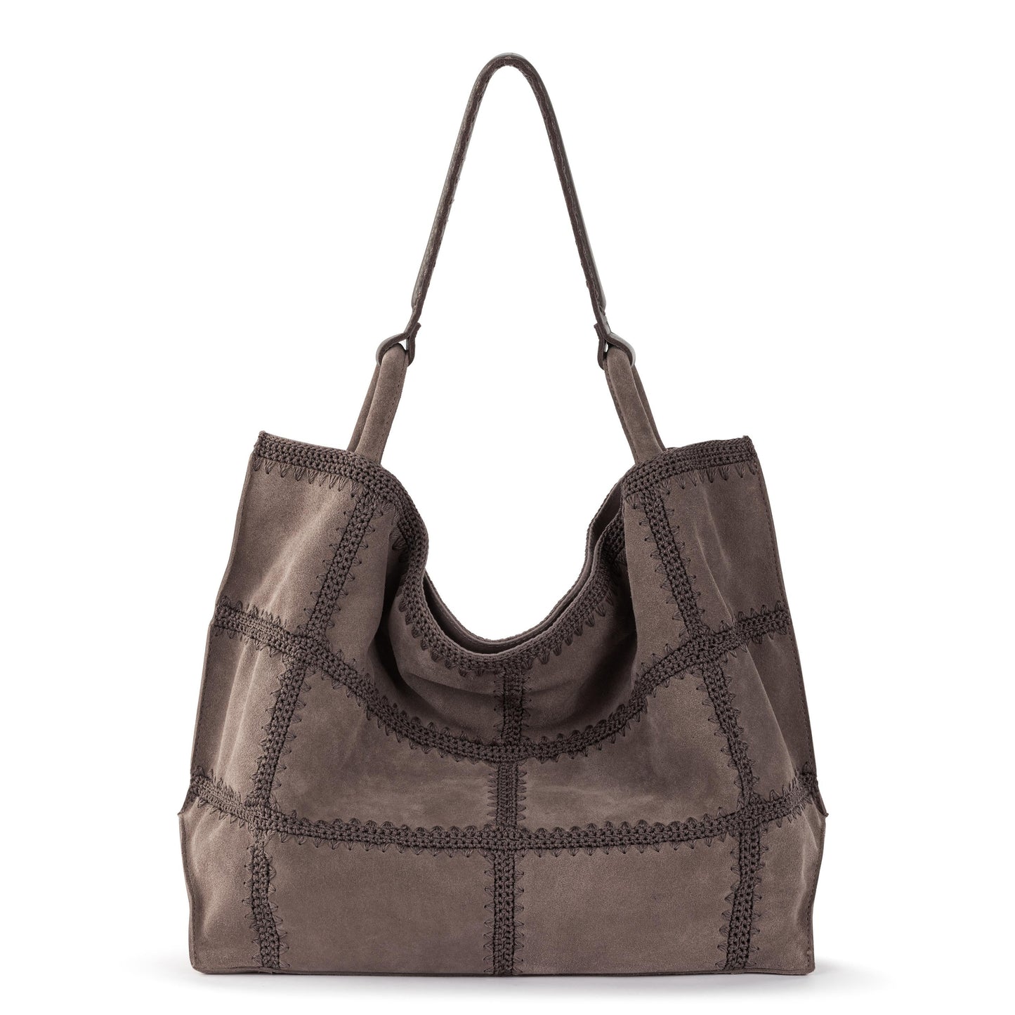 Los Feliz Large Tote - Leather - Mushroom Suede Patch