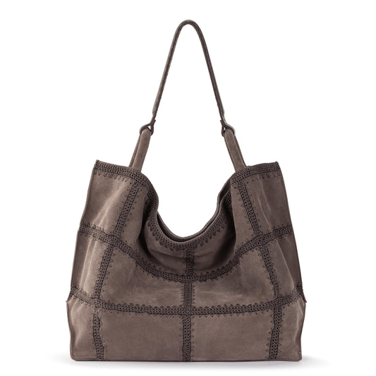 Los Feliz Large Tote - Leather - Mushroom Suede Patch
