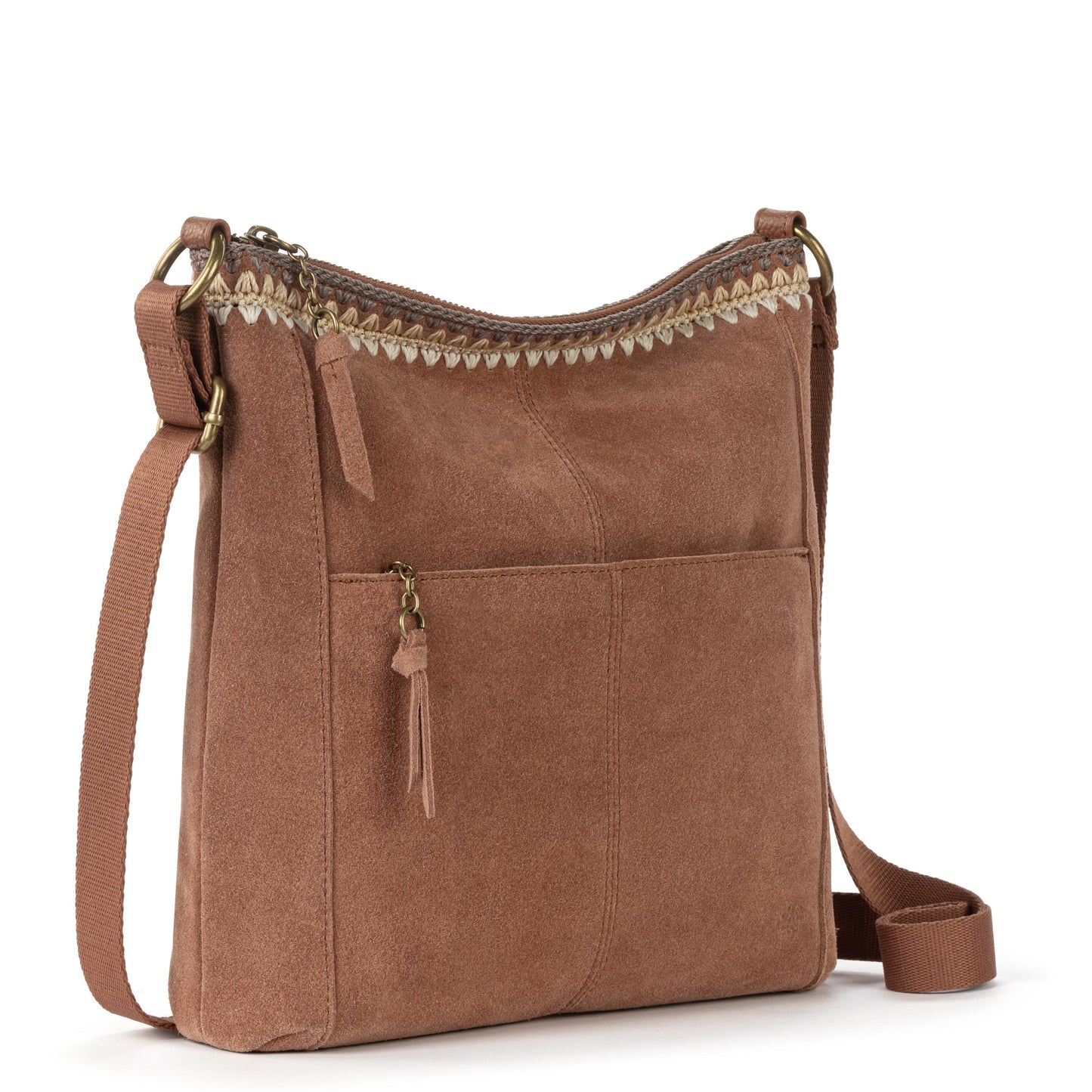 Lucia Crossbody - Leather - Tobacco Suede Blanket Stitch