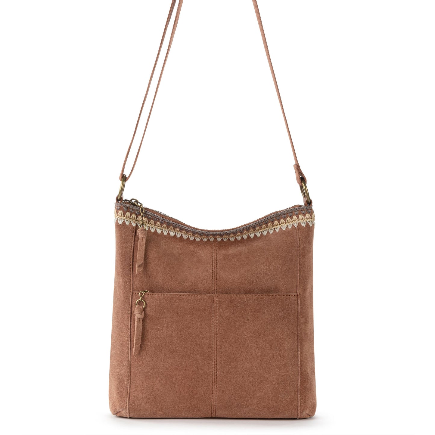 Lucia Crossbody - Leather - Tobacco Suede Blanket Stitch