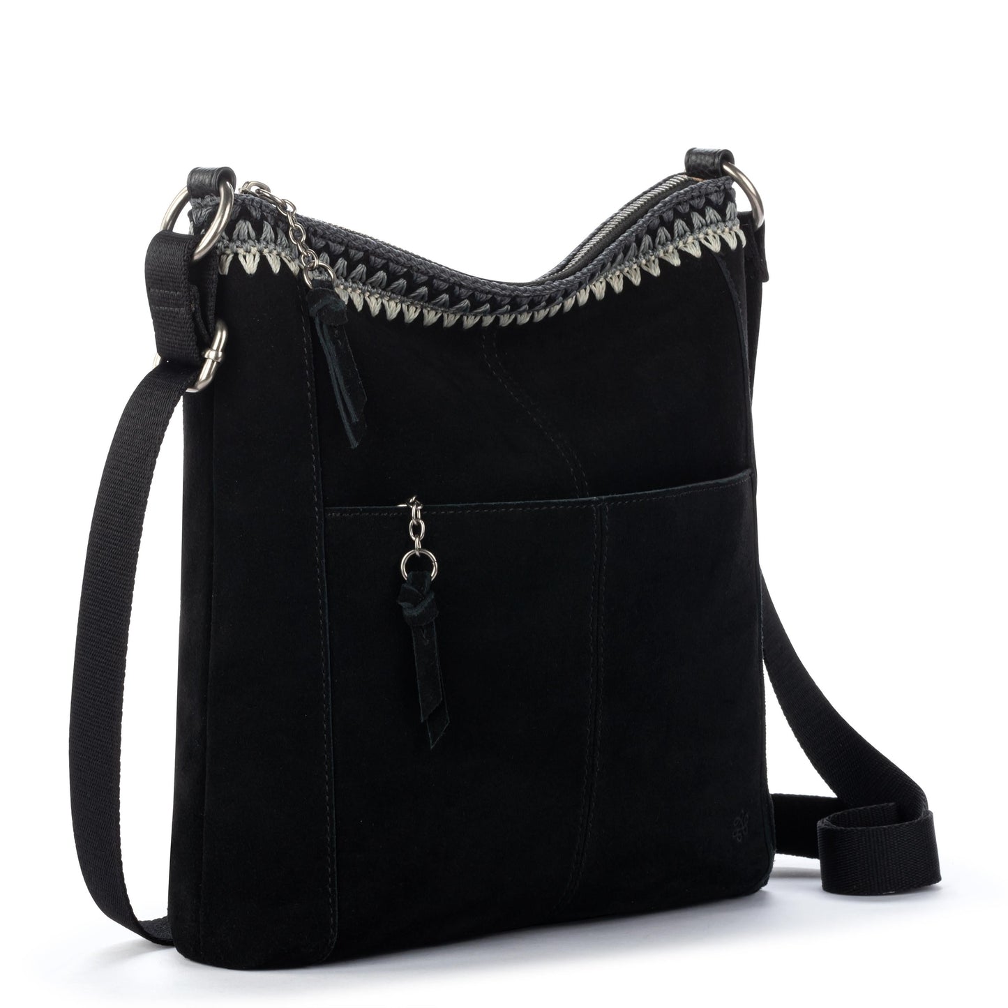 Lucia Crossbody - Leather - Black Suede Blanket Stitch