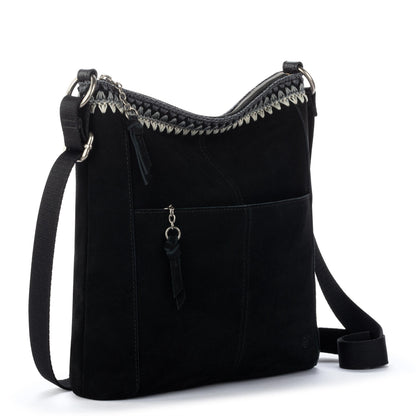 Lucia Crossbody - Leather - Black Suede Blanket Stitch