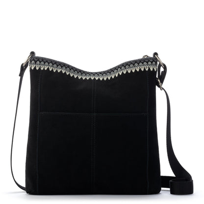 Lucia Crossbody - Leather - Black Suede Blanket Stitch