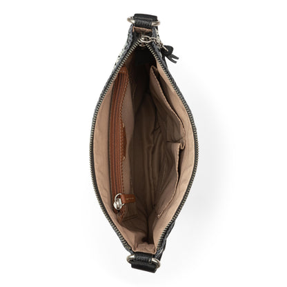 Lucia Crossbody - Leather - Black Suede Blanket Stitch