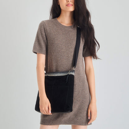 Lucia Crossbody - Leather - Black Suede Blanket Stitch