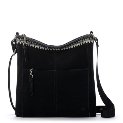 Lucia Crossbody - Leather - Black Suede Blanket Stitch