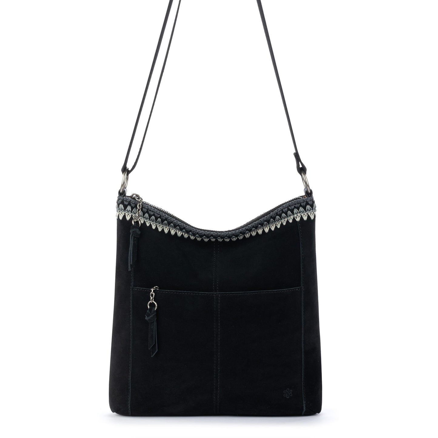 Lucia Crossbody - Leather - Black Suede Blanket Stitch