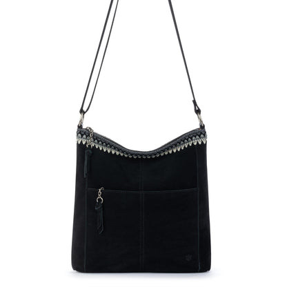 Lucia Crossbody - Leather - Black Suede Blanket Stitch